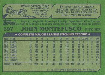 1982 Topps #697 John Montefusco Back