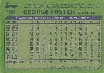 1982 Topps #700 George Foster Back