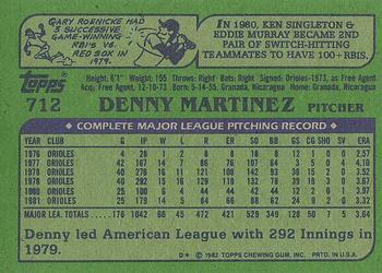 1982 Topps #712 Denny Martinez Back