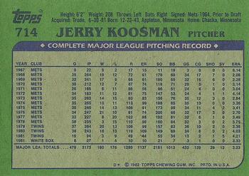 1982 Topps #714 Jerry Koosman Back