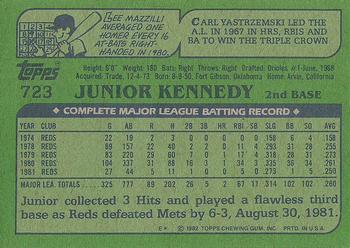1982 Topps #723 Junior Kennedy Back