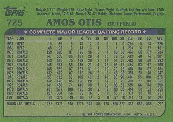 1982 Topps #725 Amos Otis Back