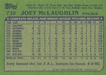 1982 Topps #739 Joey McLaughlin Back