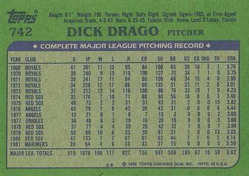 1982 Topps #742 Dick Drago Back