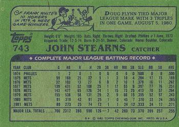 1982 Topps #743 John Stearns Back