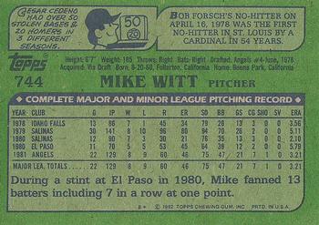 1982 Topps #744 Mike Witt Back