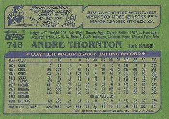 1982 Topps #746 Andre Thornton Back