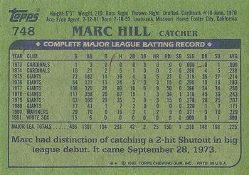 1982 Topps #748 Marc Hill Back