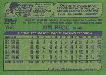 1982 Topps #750 Jim Rice Back