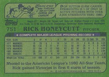 1982 Topps #751 Rick Honeycutt Back