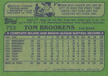 1982 Topps #753 Tom Brookens Back