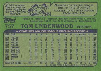 1982 Topps #757 Tom Underwood Back
