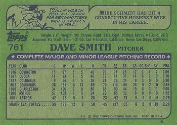 1982 Topps #761 Dave Smith Back