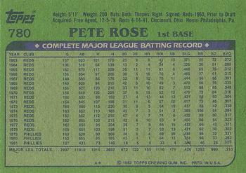 1982 Topps #780 Pete Rose Back