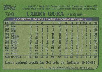 1982 Topps #790 Larry Gura Back