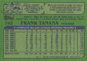 1982 Topps #792 Frank Tanana Back