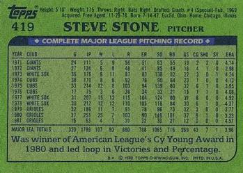 1982 Topps #419 Steve Stone Back