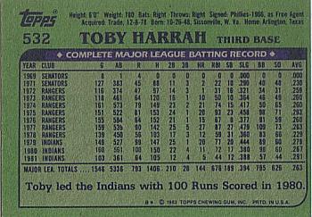 1982 Topps #532 Toby Harrah Back