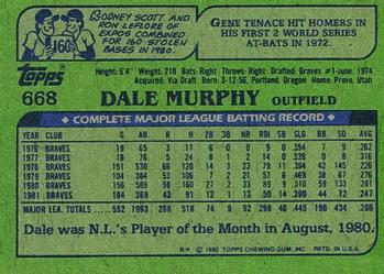 1982 Topps #668 Dale Murphy Back