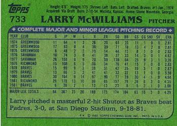 1982 Topps #733 Larry McWilliams Back