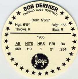 1986 Jays Discs #NNO Bob Dernier Back