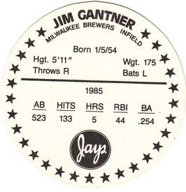 1986 Jays Discs #NNO Jim Gantner Back