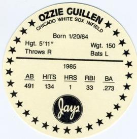 1986 Jays Discs #NNO Ozzie Guillen Back