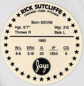 1986 Jays Discs #NNO Rick Sutcliffe Back
