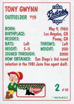 1999 Keebler San Diego Padres #2 Tony Gwynn Back