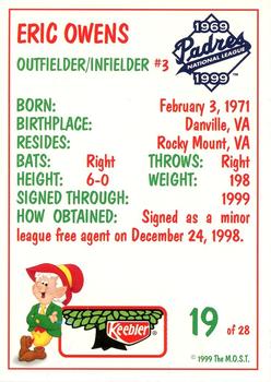 1999 Keebler San Diego Padres #19 Eric Owens Back