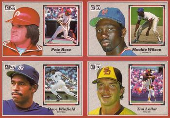 1983 Donruss Action All-Stars - Promo Sheet #NNO Pete Rose / Mookie Wilson / Dave Winfield / Tim Lollar Front