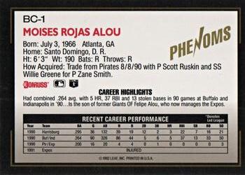 1992 Donruss The Rookies - Phenoms #BC-1 Moises Alou Back