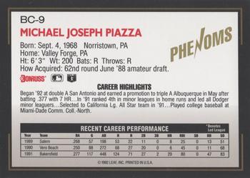 1992 Donruss The Rookies - Phenoms #BC-9 Mike Piazza Back