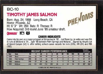 1992 Donruss The Rookies - Phenoms #BC-10 Tim Salmon Back