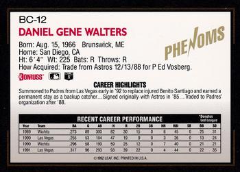 1992 Donruss The Rookies - Phenoms #BC-12 Dan Walters Back