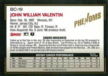 1992 Donruss The Rookies - Phenoms #BC-19 John Valentin Back