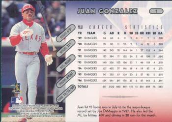1997 Donruss #1 Juan Gonzalez Back