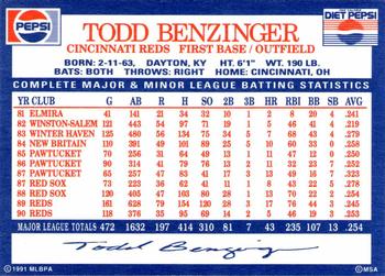1991 Pepsi Cincinnati Reds #NNO Todd Benzinger Back