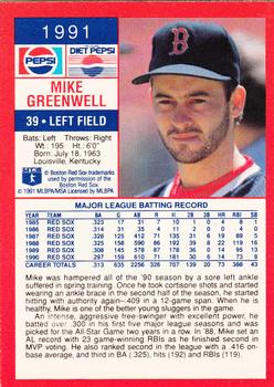 1991 Pepsi Boston Red Sox #NNO Mike Greenwell Back