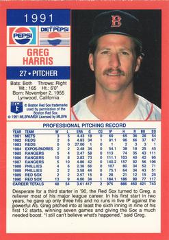 1991 Pepsi Boston Red Sox #NNO Greg Harris Back