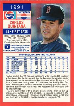 1991 Pepsi Boston Red Sox #NNO Carlos Quintana Back