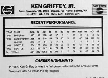 1991 Pepsi Griffeys #NNO Ken Griffey, Jr. Back