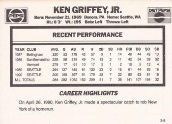 1991 Pepsi Griffeys #3 Ken Griffey, Jr. Back