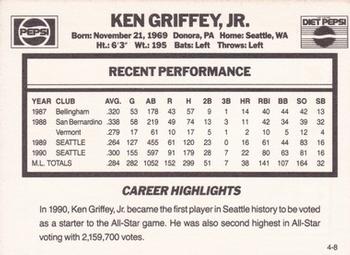 1991 Pepsi Griffeys #4 Ken Griffey, Jr. Back