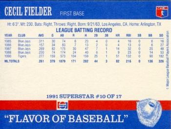 1991 Pepsi Superstars #10 Cecil Fielder Back