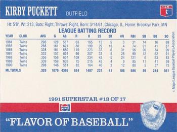 1991 Pepsi Superstars #13 Kirby Puckett Back
