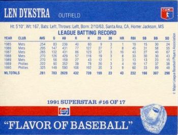 1991 Pepsi Superstars #16 Len Dykstra Back