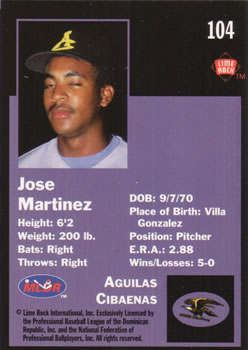 1993 Lime Rock Dominican Winter League #104 Jose Martinez Back