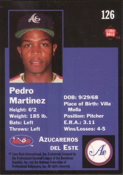 1993 Lime Rock Dominican Winter League #126 Pedro A. Martinez Back