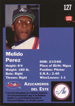 1993 Lime Rock Dominican Winter League #127 Melido Perez Back